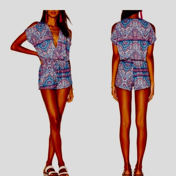 Heartloom Malena Cold Shoulder Boho Romper Size Small Lined Shorts hippie sexy - Picture 1 of 6